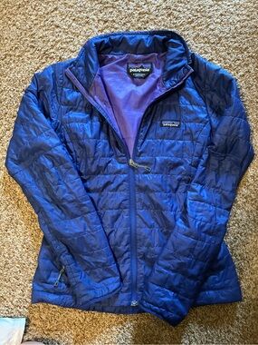 Patagonia Women's Quilted Puffer Jacket - Royal Blue with Purple Lining